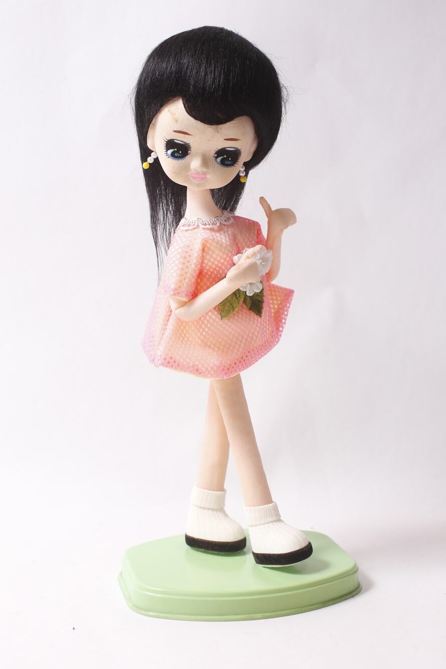 1960s Japanese Mod Pose Doll Black Hair Pink Dress 14" Bradley ~ 260722-WH 288
